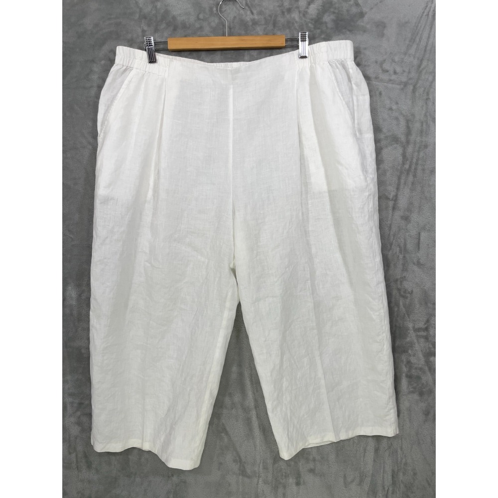 Eileen Fisher White Organic Linen Pull On Wide Leg Cropped Pants Women's Size XL